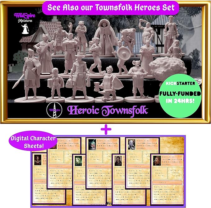 Heroes, NPC Animal Companions & Troll King for DND Miniatures Bulk 28mm-32mm Unpainted Paintable Dungeons and Dragons Minis Pathfinder Figures for Fantasy Tabletop Roleplaying Games like D&D