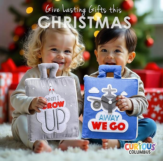 Curious Columbus Quiet Book Fabric Busy Book for Toddlers 3-5 - Airplane Toddler Travel Toys for Kids - Montessori Toy Preschool Activity Books - Fun and Educational for Toddlers