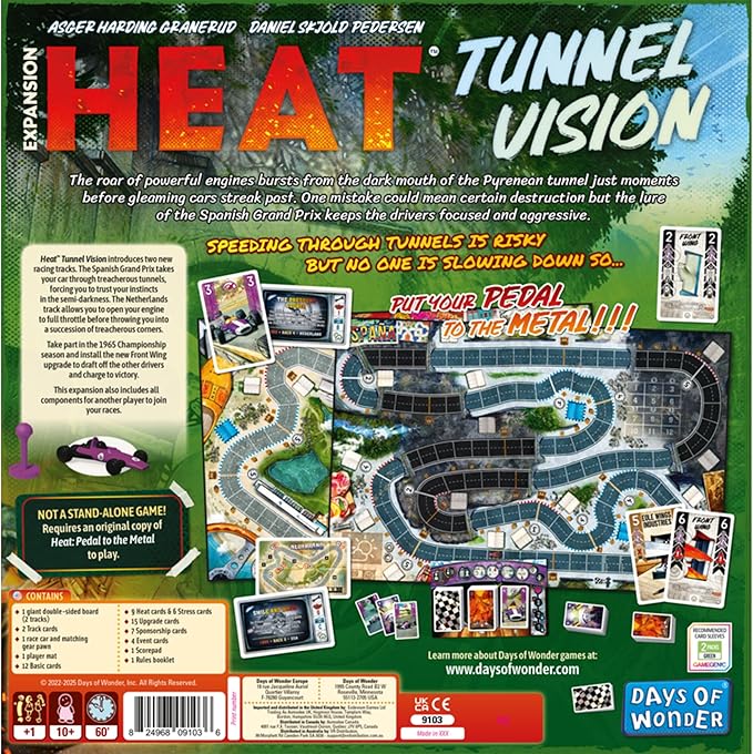 Heat: Tunnel Vision Board Game Expansion - New Tracks, Championship Season & Front Wing Module! Racing Strategy Game for Kids & Adults, Ages 10+, 1-7 Players, 60 Min Playtime, Made by Days of Wonder