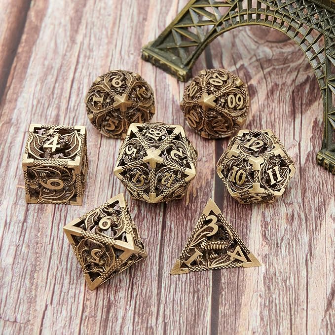 Metal DND Dragon Dice Set Dungeons and Dragons for Role Playing Games (RPG) MTG Pathfinder Tabletop Games(Ancient Bronze)
