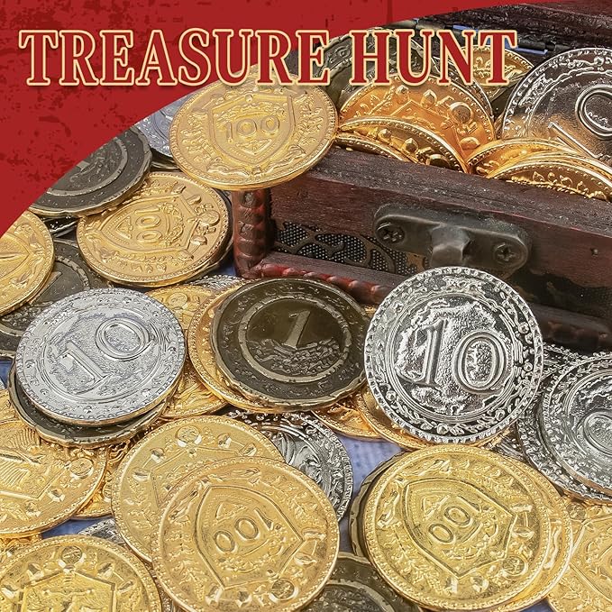 Byhoo 50 PCS Metal DND Coins, 1.2" Gold Silver Copper Tokens with Face Value for Board Game and Tabletop RPG, Fantasy Metal Coins for Pirate Game Party Cosplay