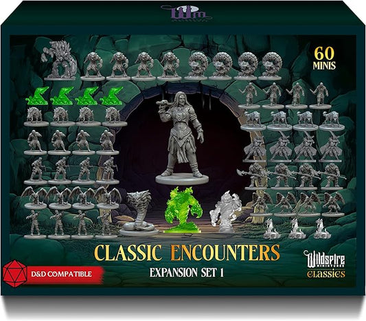 Classic Encounters - Expansion Set I - 60 Iconic DND Miniatures Bulk Monsters, Unpainted Tabletop RPG DND Minis, D&D Miniatures, Fantasy Figurines, Dungeons & Dragons Minis, 28mm, Assembled Unprimed