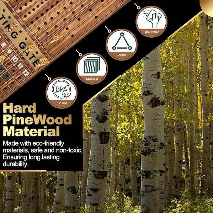 Horse Race Board Game Racing Game - Solid Wood Race Game Board with Dice, 2 Playing Card Decks, and Suede Carry Bag - Large 21 x 12 inch Horse Racing Board Game with 11 Premium Metal Horses