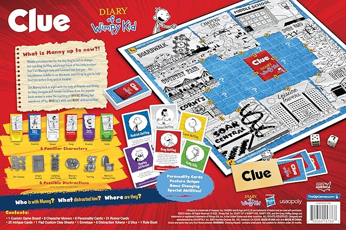 CLUE: Diary of a Wimpy Kid | Solve The Mystery in This Officially-Licensed Collectible Clue Game Featuring Characters & Locations from The Popular Book Series Diary of a Wimpy Kid