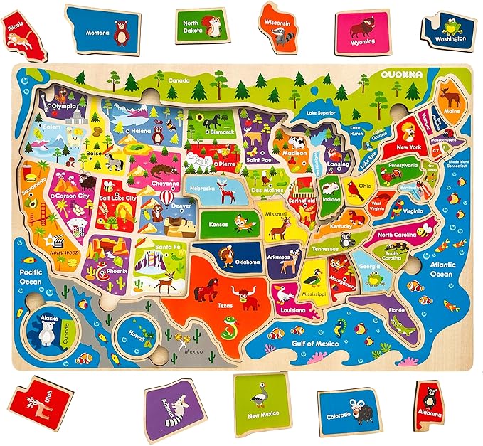 QUOKKA Puzzles for Kids Ages 4-6 - 3 Set Toddler Kids Puzzles Ages 3-5 - Learning United States Games for Childrens 6-8 - Educational Toys for 3 Year Old Boys and Girls - Award Winning