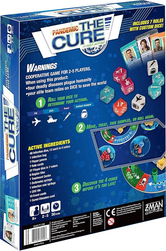 Pandemic The Cure Board Game (Base Game) | Board Game for Adults and Family | Cooperative Board Game | Dice Game | Ages 8+ | 2 to 5 players | Average Playtime 30 minutes | Made by Z-Man Games