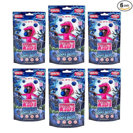 Bubblegum Kids Sugar Free Gum - For Kids and Adults - Vegan Friendly - Retro, Parent Approved Bubble Gum with Burst of Sweet Flavor - Barry's Scary Berry (Berry 6-Pack)