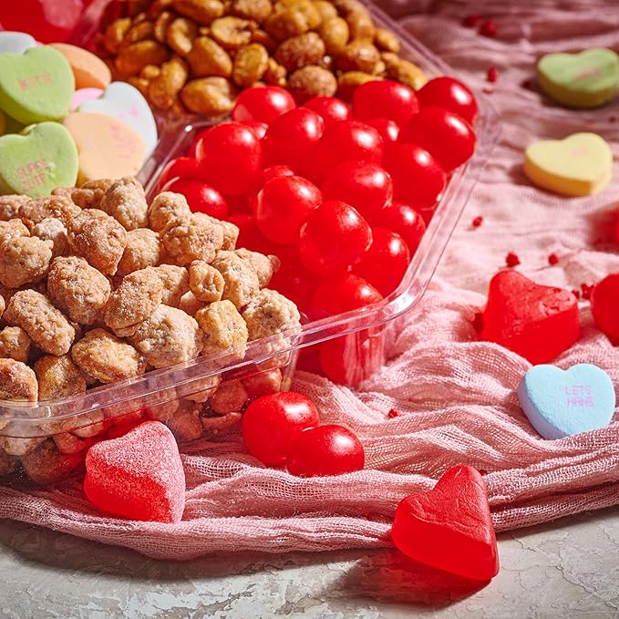 NUT CRAVINGS - Mixed Nuts & Heart Candy Gift Basket in Red Gold Box (7 Assortments, 1 LB) Food Arrangement, Healthy Snack Care Package, Kosher