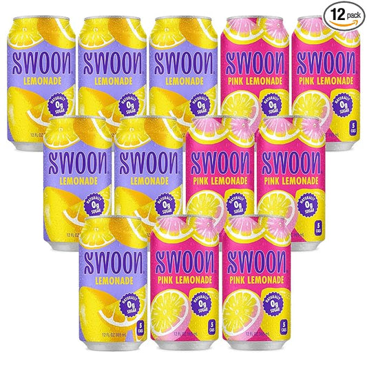 Swoon Sugar Free Classic & Pink Lemonade - Low Carb, Low-Calorie, Paleo-friendly & Gluten-free Keto drink - Made with 100% Natural Lemon Juice Concentrate - 12 Fl oz (Pack of 12)