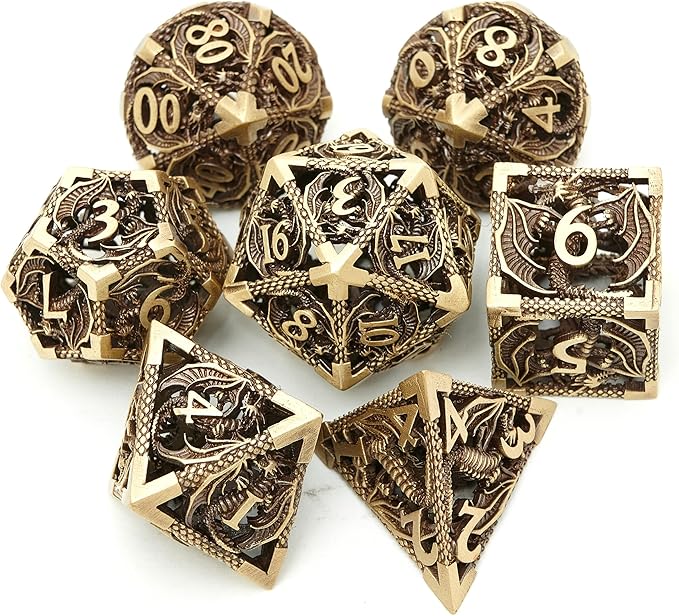 Metal DND Dragon Dice Set Dungeons and Dragons for Role Playing Games (RPG) MTG Pathfinder Tabletop Games(Ancient Bronze)