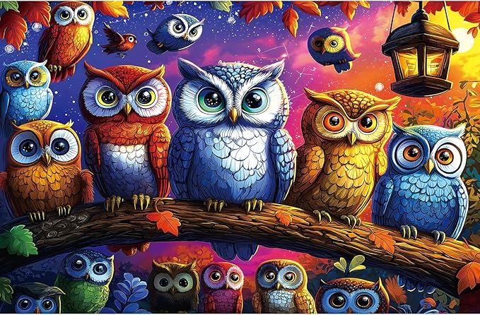 Halloween Colorful Owl Family 500 Piece Jigsaw Puzzle for Adults - Fantasy Night Scene Halloween Puzzle with Vibrant Art, Premium Quality Pieces, Family & Adult Puzzle Challenge (23"x15")