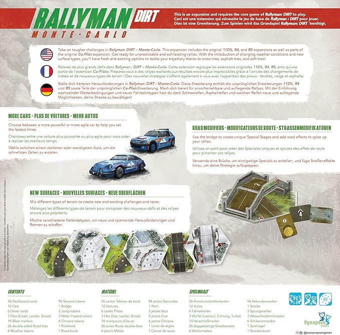 | Rallyman: Dirt Monte Carlo | Expansion | Dice Rolling Board Game | Push Your Luck Game |Ages 14+ | 1 to 6 Players | 60+ Minutes
