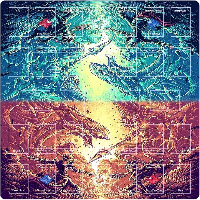 Card Rubber Mat - 2 Player, Square playmat for Gamer 60x60cm/23.6x23.6inch