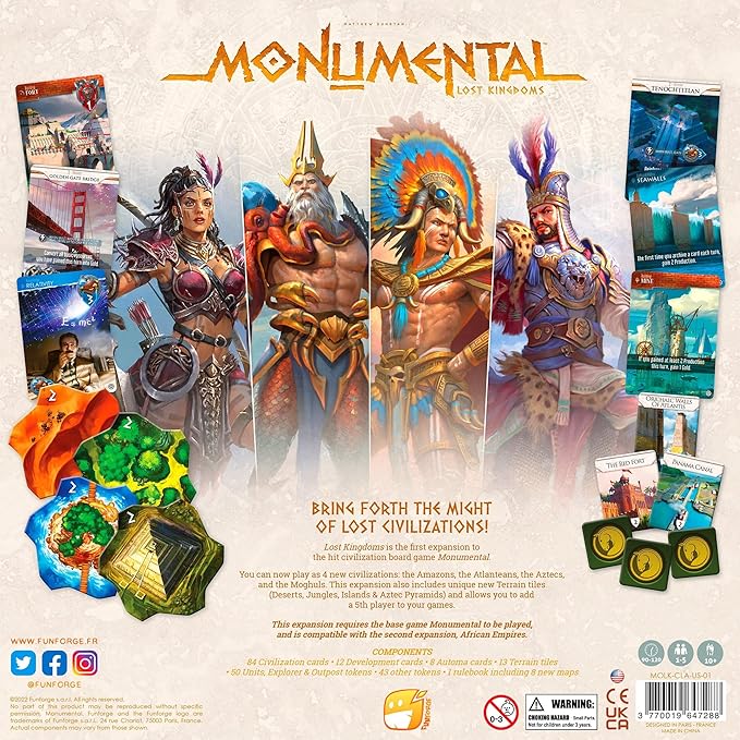 Monumental Lost Kingdoms Expansion - Civilization & Deckbuilding Board Game, Adds a 5th Player, Ages 10+, 1-5 Players, 90-120 Min