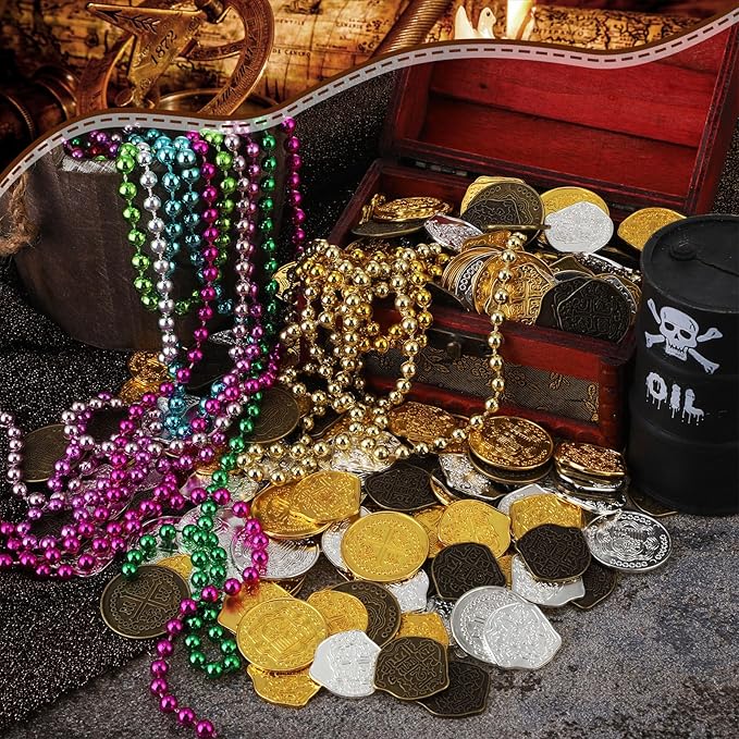 Hanaive 100 Pcs Metal Pirate Coins Treasure Chest Spanish Doubloon Fake Coins Tokens for Kids Board Games Pirate Party Cosplay (Groovy Style)