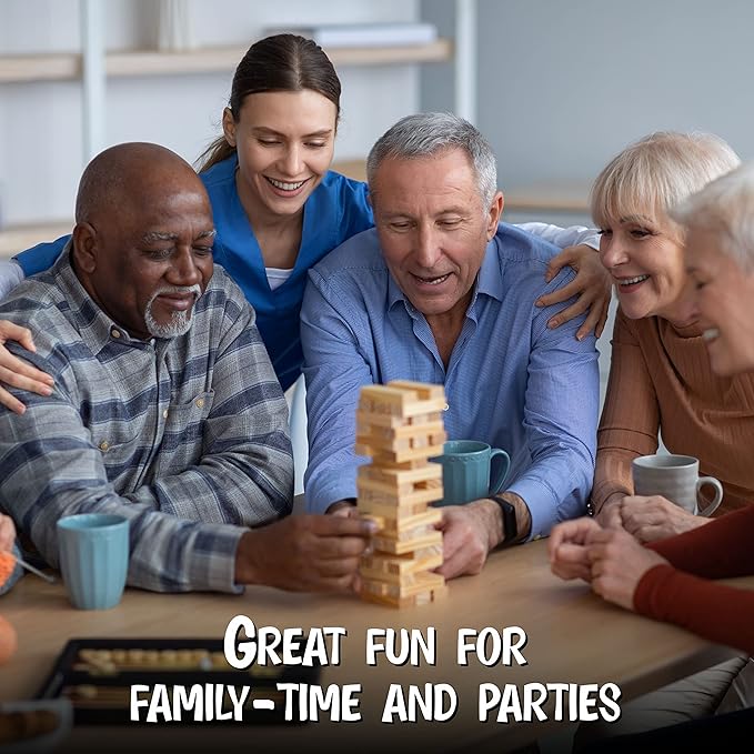 BETTERLINE Wooden Tower Stacking Blocks Game - 48 Pieces - Tumbling Tower Toy for Kids & Adults - Classic Family Game