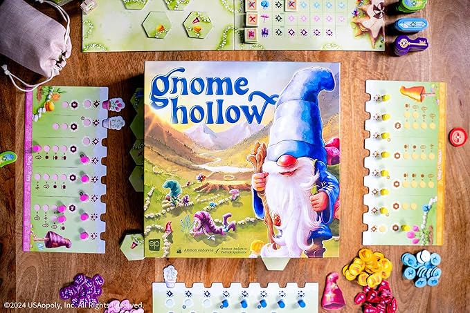 Gnome Hollow Board Game, Thematic Gnome and Garden Tile Laying & Worker Placement Strategy Game for All Ages, Beautiful Art and Game Design by Ammon Anderson, Ages 12+, 2-4 Players, 45+ Min Play Time