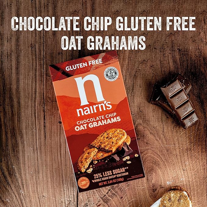 Nairn's Gluten-Free Chocolate Chip Oat Grahams - Healthy, Tasty and Safe for Celiacs. Perfect On-the Go Snack. High Fiber, No Artificial Colors, Flavors, or Preservatives, 5.64oz, Pack of 6