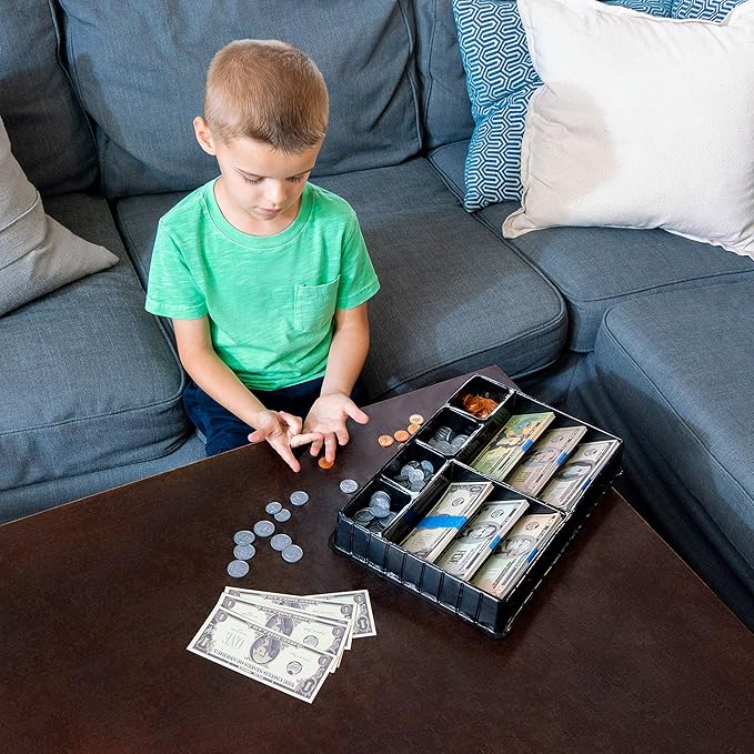 Play Money Set for Kids, Fake Pretend Cash – Looks Real, Best Toy Currency for Fun and Learning – Kit Includes: Bills, Coins, Credit Card, and Checkbook