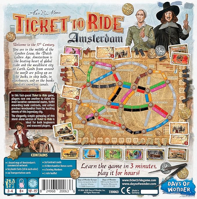 Ticket to Ride Amsterdam Board Game - Train Route-Building Strategy Game, Fun Family Game for Kids & Adults, Ages 8+, 2-4 Players, 10-15 Minute Playtime, Made by Days of Wonder
