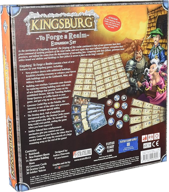 Fantasy Flight Games Kingsburg: to Forge a Realm Board Game Expansion - Customize Your Strategy and Enhance Gameplay! Ages 13+, 2-5 Players, 90 Minute Playtime, Made