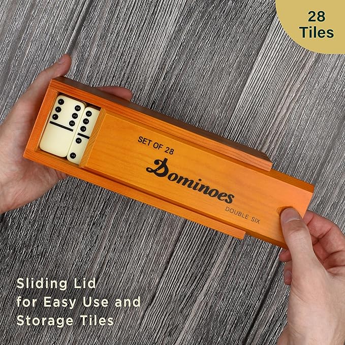 Queensell Jumbo Dominoes Set for Adults and Kids – Domino Set for Classic Board Games – Jumbo Dominoes Double 6 for Travel Games – Dominos Set for Adults 28 Tiles