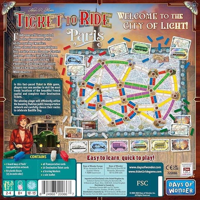 Ticket to Ride Paris Board Game - Train Route-Building Strategy Game with Detailed Parisian Buses, Fun Family Game for Kids & Adults, Ages 8+ , 2-4 Players, 10-15 Min Playtime, Made by Days of Wonder
