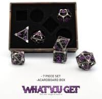 DND Dice for Dungeons and Dragons Polyhedral Dice Set Metal Role Playing D&D Dice HNCCESG Hollow Cthulhu Gaming for Table Game RPG (Purple Number)