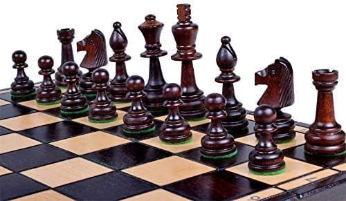 Wooden Tournament Chess Set with Wooden Board and Chess Pieces - Chessmen - European (14" (36cm) - Burnt)