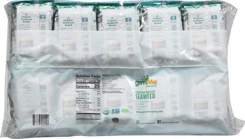 gimMe Organic Roasted Seaweed Sheets, Sea Salt, Keto, Vegan, Gluten Free, Great Source of Iodine and Omega 3’s, Healthy On-The-Go Snack for Kids & Adults, #1 Sea Salt, 0.17 Ounce (Pack of 40)