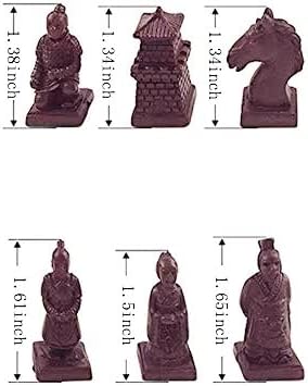 Retro Terracotta Warriors Chess Set for Kids and Adults Classic Family Board Game with Folding Wooden Chessboard 3D Resin Chess Pieces and Storage Slots (10.23×10.23 inch)