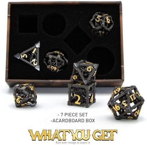 DND Dice, Dungeons and Dragons Metal Dice Set Polyhedral Role Playing Gaming HNCCESG Hollow Cthulhu Dice for Table Game RPG (Black)