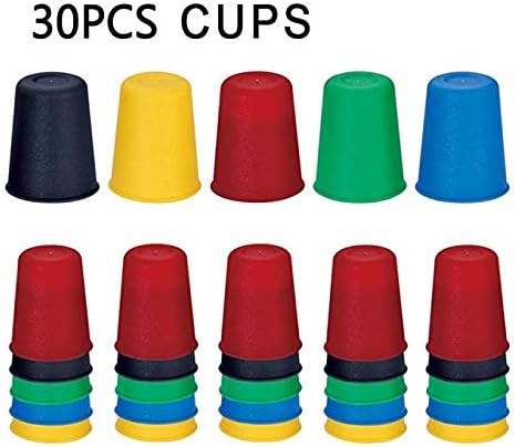 Quick Cups Game for Kids - Classic Speed Stacking Game with 24 Picture Cards, 30 Colored Cups (6 Sets of 5 Colors Each), Bell & Instructions