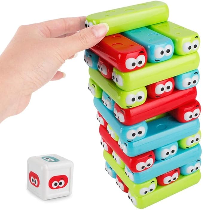 wonuu Timber Tower Block Stacking Game Colored Cartoon Plastic Building Blocks Board Educational Toy Game