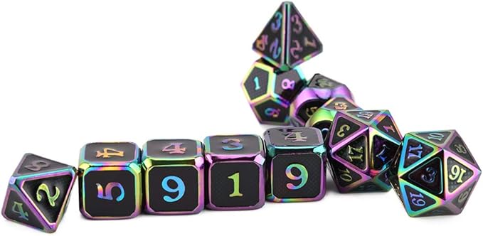 Metal Dice Set Collection for DND and All TRPG Games (Scale Armor, Rainbow 11 Set)