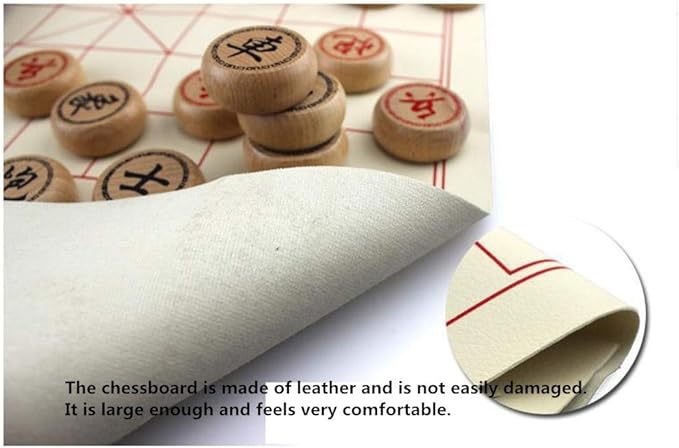 GoodPlay Beechwood Chinese Chess Set Xiangqi Travel Game Set with Wooden Box and Leather Chessboard