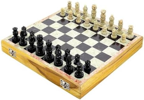 Handmade Wood & Marble Chess Set (12x12 inch) Classic, Folding Design with fine Workmanship. Weighted Pieces for Tournament Play for Chess Lovers, Housewarming, Retirement Board Games