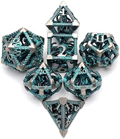 D&D Dice, Metal Polyhedral Dice Set Role Playing DND Dice for Dungeons and Dragons HNCCESG Hollow Cthulhu Dice for Table Game RPG MTG (Blue)
