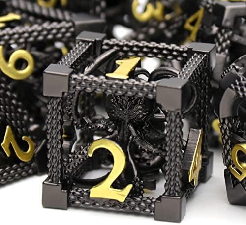 DND Dice, Dungeons and Dragons Metal Dice Set Polyhedral Role Playing Gaming HNCCESG Hollow Cthulhu Dice for Table Game RPG (Black)