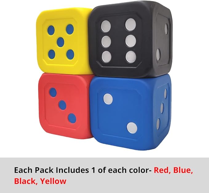 Macro Giant (48 pcs) 6 Inch PU Foam Jumbo Big Playing Dice, Pack of 4 pcs Dice, 12 Pack, Basic Colors, Wholesale, Math Teaching, Teaching Aids, Board Games, Kid Toy