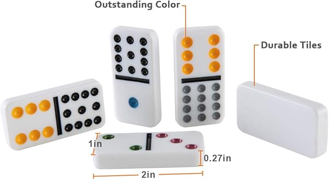 Double 12 Colored Dot Dominoes Mexican Train Game Set, 91 Tiles Dot Dominoes with 9 Trains, Scoreboard, Octagon Shape Hub and Aluminum Case