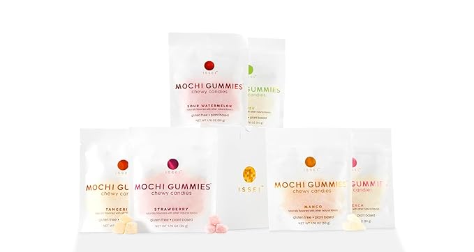 ISSEI Mochi Gummies Chewy Candy | Soft & Chewy | Award Winning | Gelatin-Free, Non-GMO, Kosher | Delicious Snack | 1.76 Oz (6 Pack, Rainbow Variety)
