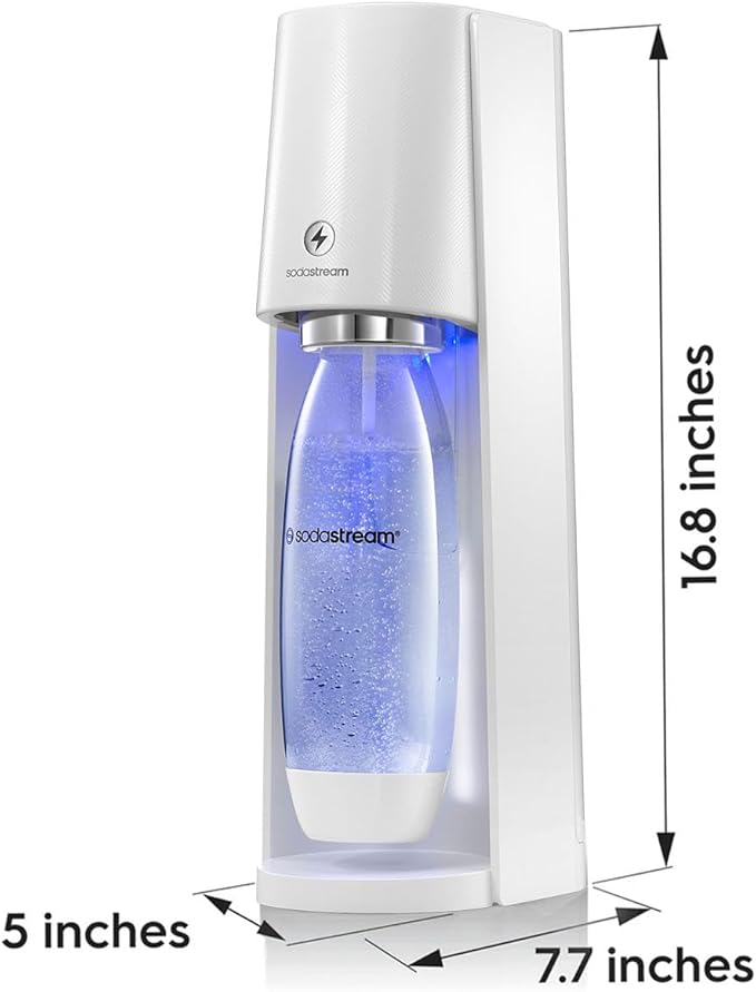 SodaStream E-TERRA Sparkling Water Maker Bundle (White), with CO2, Carbonating Bottles, and bubly Drops Flavors