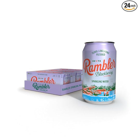 AUTX RAMBLER Sparkling Water, Texas Limestone Mineral Blend, Blackberry Flavor, 12-Ounce Cans, Three 8-Packs (24 Cans)