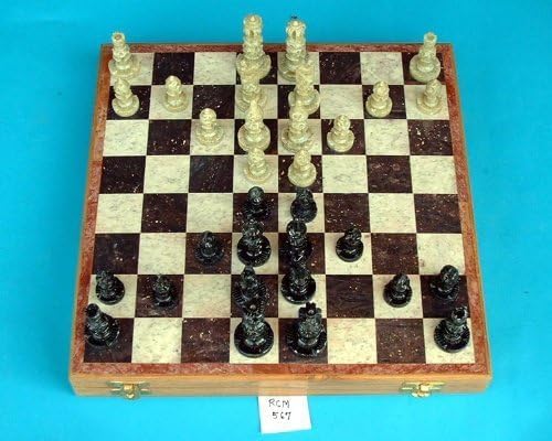 Handmade Wood and Marble Chess Set (10x10 inch) Classic, Folding Design with fine Workmanship. Weighted Pieces for Tournament Play for Chess Lovers, Housewarming, Retirement Board Games