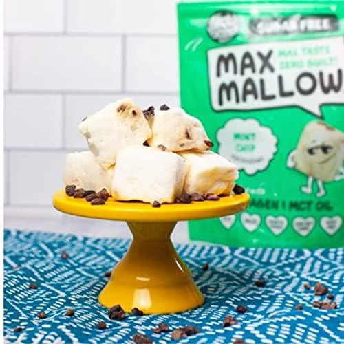 Max Mallow Sugar Free Marshmallows - Keto Friendly, Perfect for S'mores, Hot Chocolate, and Baking with Zero Sugar Snacks, Smores Mct Oil Zero Sugar Marshmellow Marshmallow Mint Chip, 6 Pack