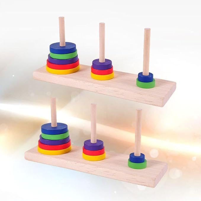 Hanoi Tower Toy - 2 Set Logic Tower Playing DIY Game Hanoi Teasers of Intellectual Mathematical Wooden Game Board Puzzle Party Puzzle