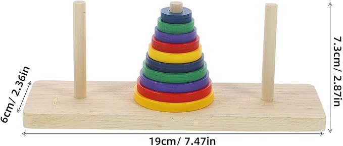 Colorful Wooden Tower of Hanoi Puzzle Game for Adults - Intellectual Brain Teaser, Home Decor, DIY Party Playing, 7.48 X 2.36 X 2.87 Inches