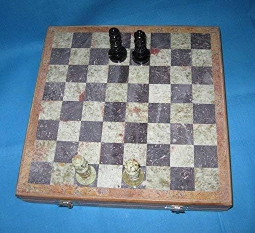 Handmade Wood and Marble Chess Set (10x10 inch) Classic, Folding Design with fine Workmanship. Weighted Pieces for Tournament Play for Chess Lovers, Housewarming, Retirement Board Games