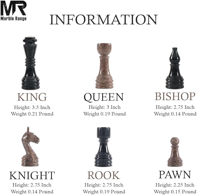 Marble Chess Set 15 Inch Handmade Black & Oceanic Board Game with Storage Box, Classic Travel Chess Set for Adults with Pieces & 2 Extra Queens, Elegant Gift & Home Décor